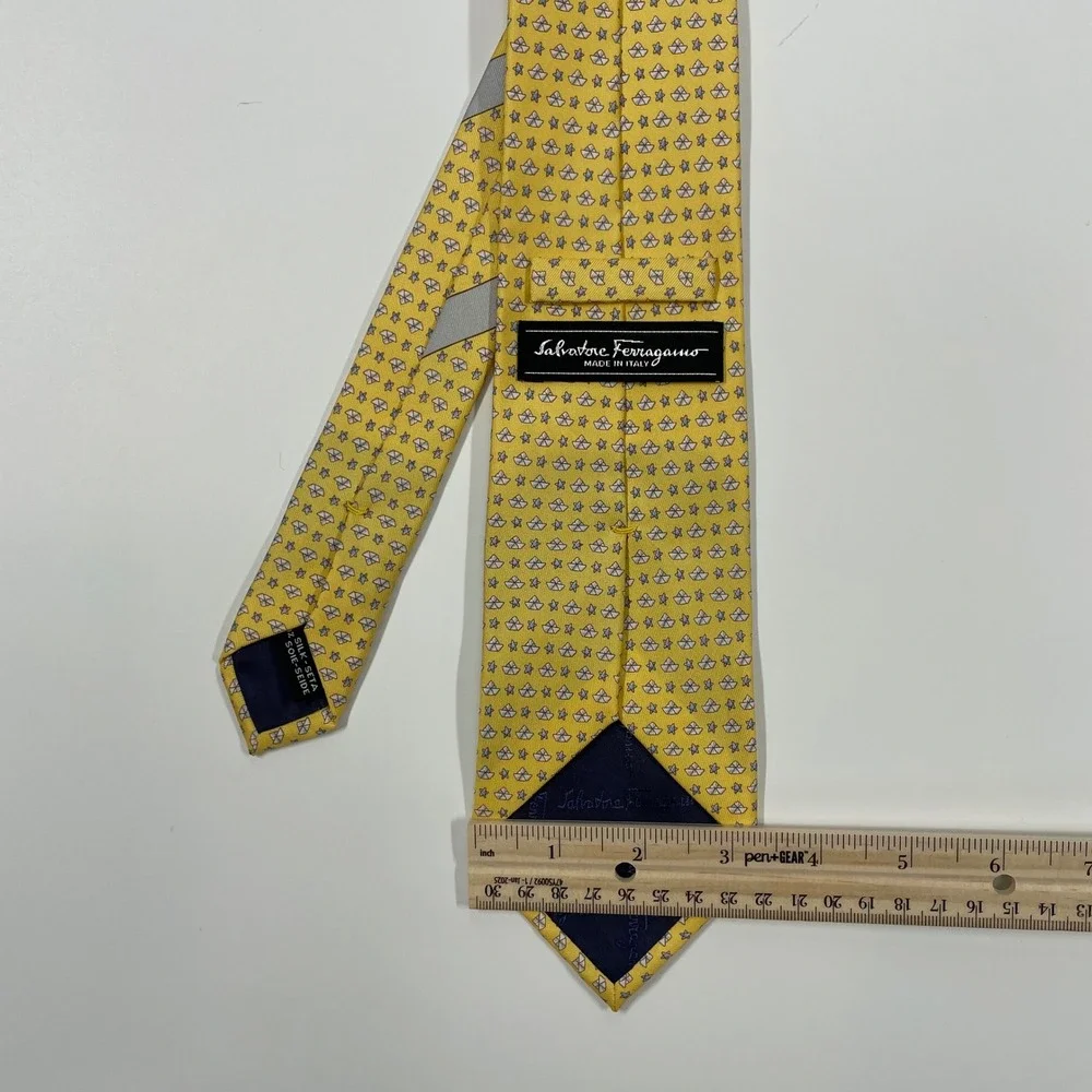 Salvatore Ferragamo Yellow Paper Boat Star Print Silk Tie Mens OS